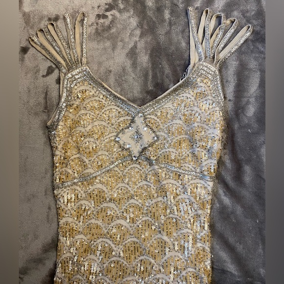 Vintage 90s Y2K 100% Silk Beaded Dress Flapper Mermaid Silk Dress Prom Flapper - Picture 5 of 10